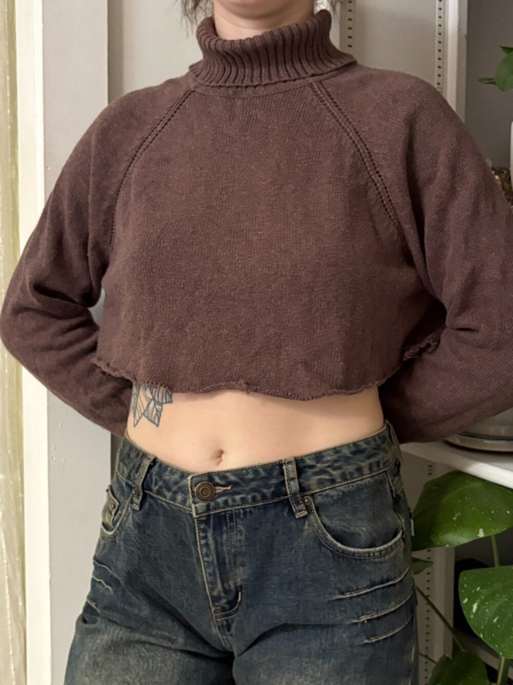 Vintage Brown Cropped Turtleneck Sweater - L